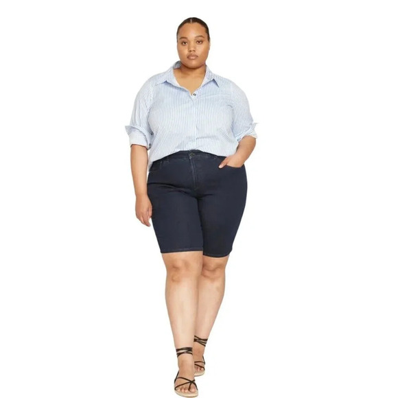 Universal Standard Bae Denim Jean Shorts Size 34 6X Dark Indigo Blue Bermuda - Picture 1 of 10